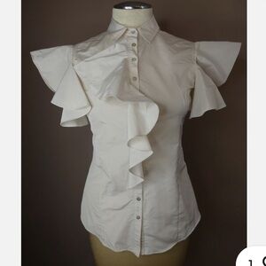 Adam Lippes Cream Ruffled Blouse with Dress Shirt Collar